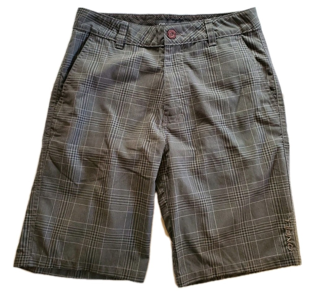 O'Neill Men's Plaid Chino Shorts Gray Polyester Button Flat Front