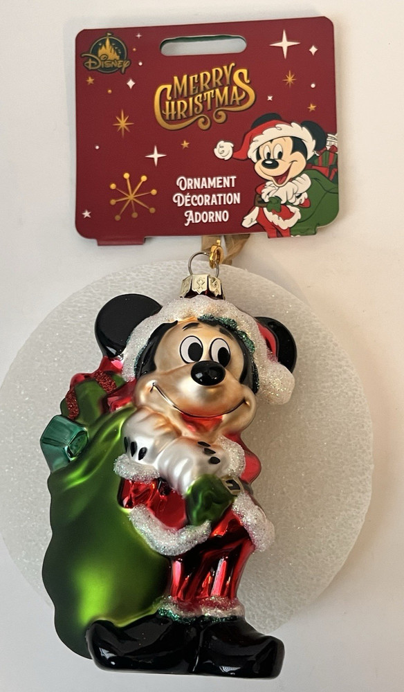 Disney Parks 2025 Santa Mickey Mouse Ornament Blown Glass Christmas Holidays