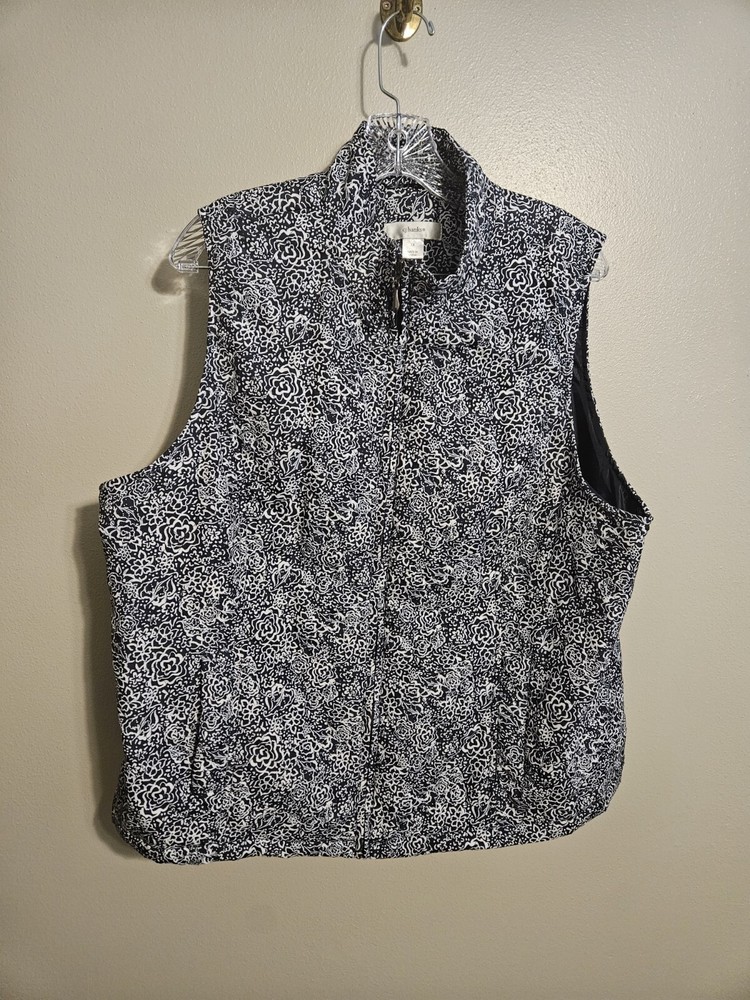 CJ Banks Women’s Blue White Floral Vest, Full Zip & Pockets Size 1X