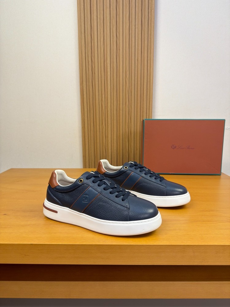 Loro Piana P400 Mens Navy Blue Leather Low Top Sneakers Casual Shoes