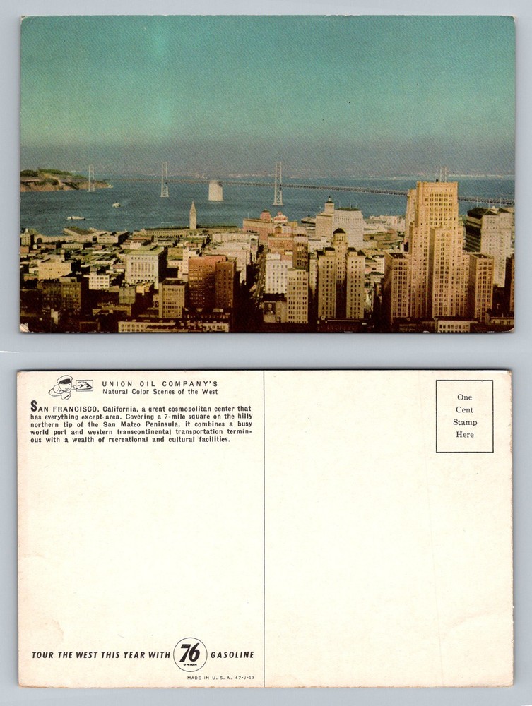 San Francisco, CA-California, Aerial Skyline Bay Bridge View Vintage Postcard