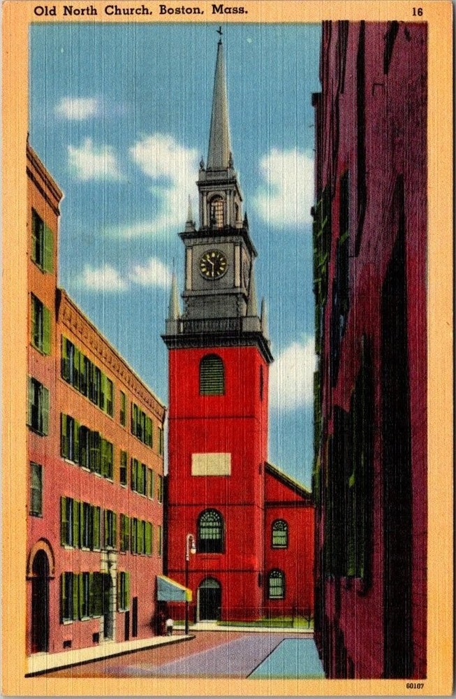 Old North Church Boston MA Tichnor Quality Views Linen Postcard 60107