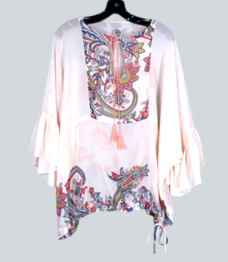 IVY JANE Ivory CHIFFON Bell Sleeves FLORAL BOHEMIAN Tie Side BLOUSE/TOP Sz S/M