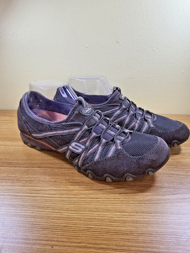 Skechers Women's Sassy Ankle Slip-On's Gray Suede Sneakers Orange Trim Size 9
