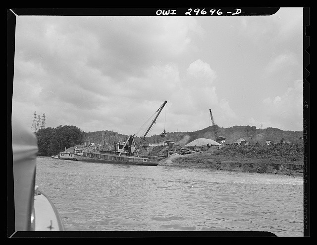 Photo:Institute West Virginia 1943 Kanawha River Gravel Pit Dredge Cranes