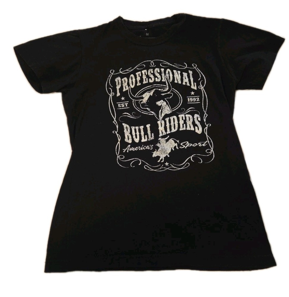 Professional Bull Riders PBR Official License Black Cotton T-Shirt-Sz M