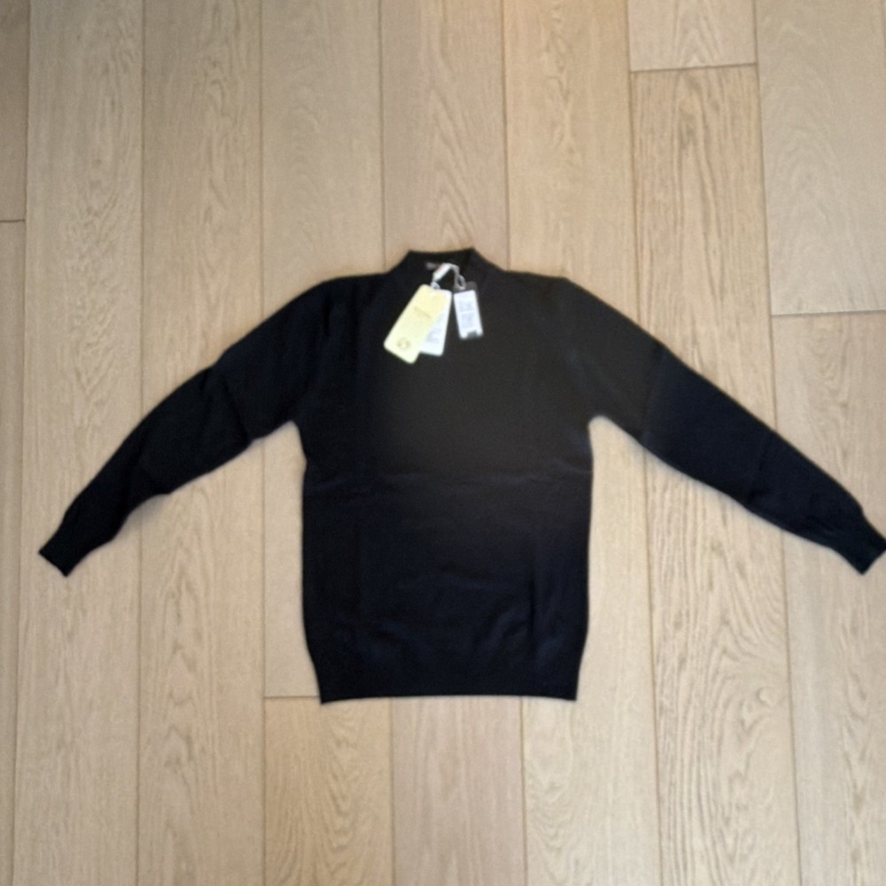 Black Wool Knit Mock Neck Pullover Sweater Men's Long Sleeve