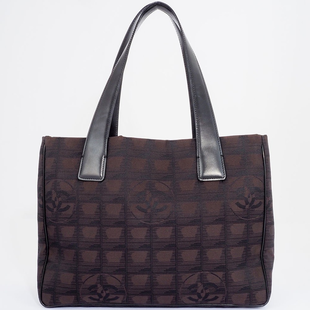 Chanel New Line Tote PM Bag Brown A20457 Nylon Jacquard x Leather 627678