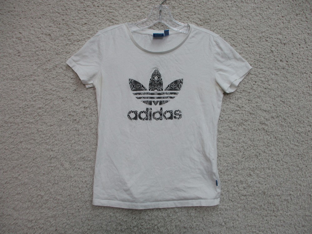 Adidas Small White Cotton Crew Neck Men's Spell Out Logo Casual Shirt