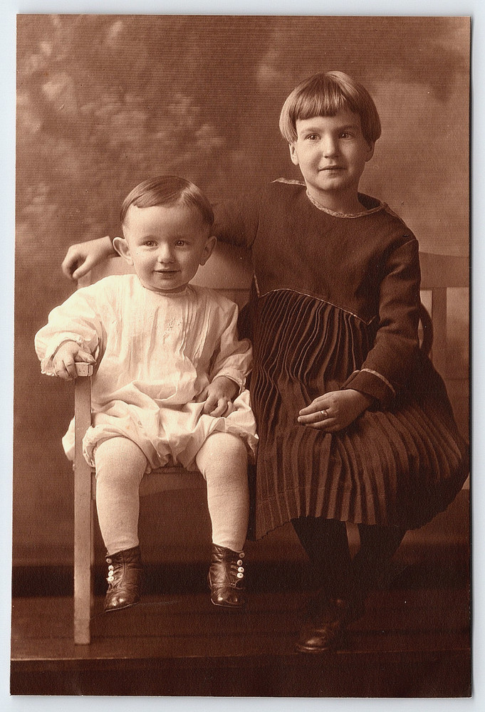 Vintage Photo Old Antique Picture Image Family Boy Brother Girl Sister Children