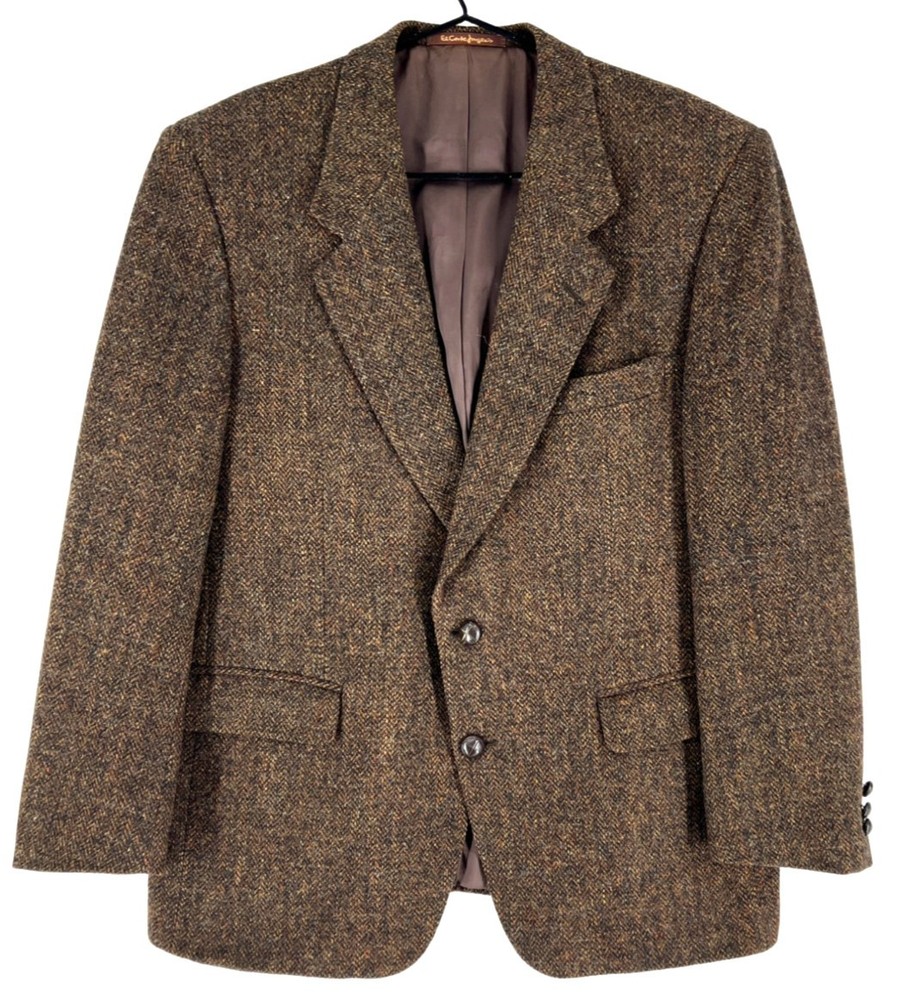 Vintage Harris Tweed Men Wool Hand Woven Blazer Jacket Size 54 - 44