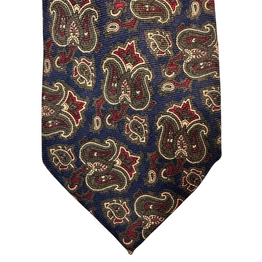 Lamberto by Costar 1983 Mens Wool Tie Navy Blue Burgundy Paisley Handmade VTG