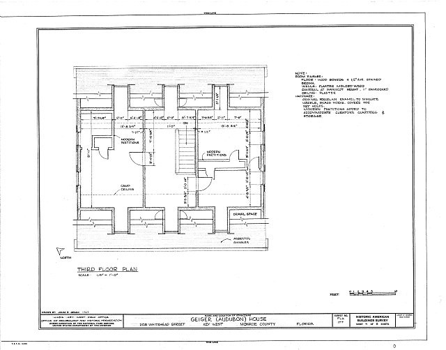 Photo:Key West Florida John Geiger House 1900s Third Floor Plan HABS