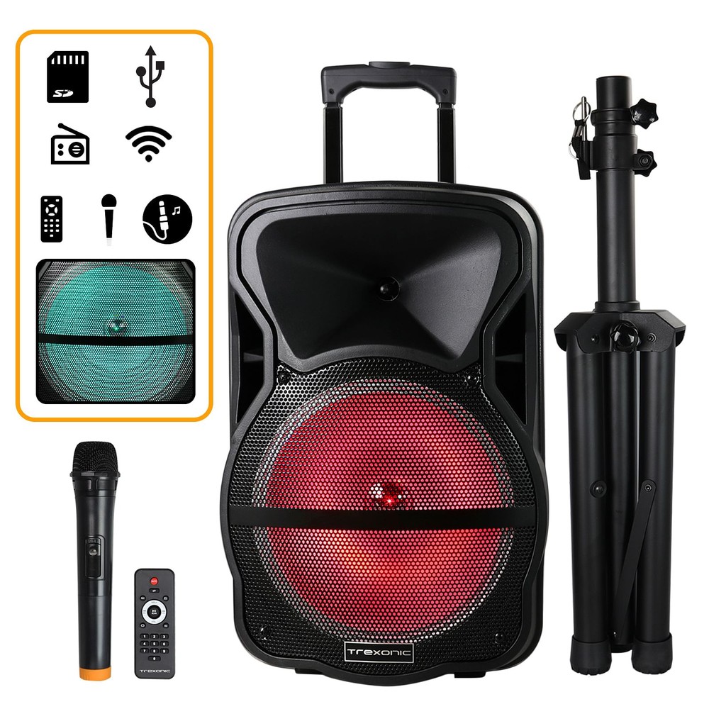 Trexonic Combination 12 Inch Bluetooth Portable Speaker and Tripod Stand with Re