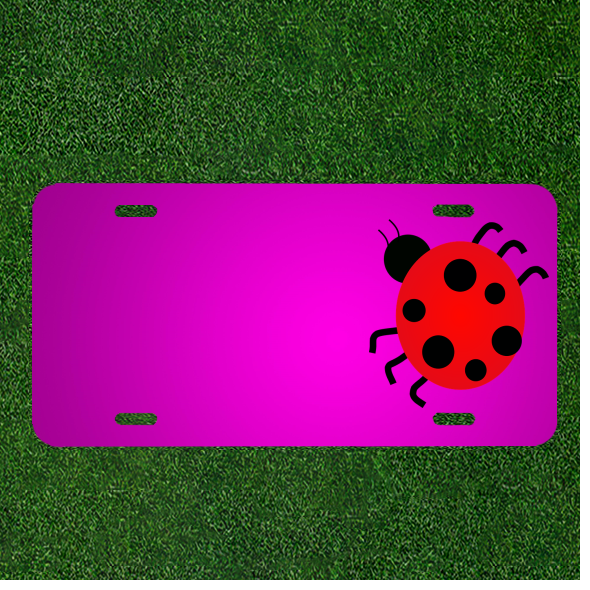 Create a unique and eye-catching personalized car license plate featuring custom names on ladybug dots for a charming and stylish insect-inspired design