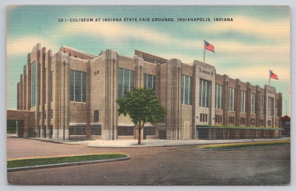 Coliseum Indiana State Fair Grounds Indianapolis Linen Postcard Art Deco