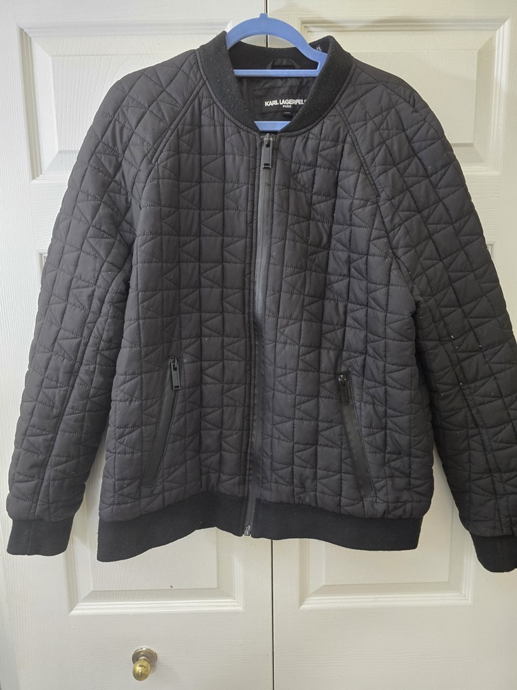 Karl Lagerfeld Mens Puffer Jacket Large  full Zip Outerwear black
