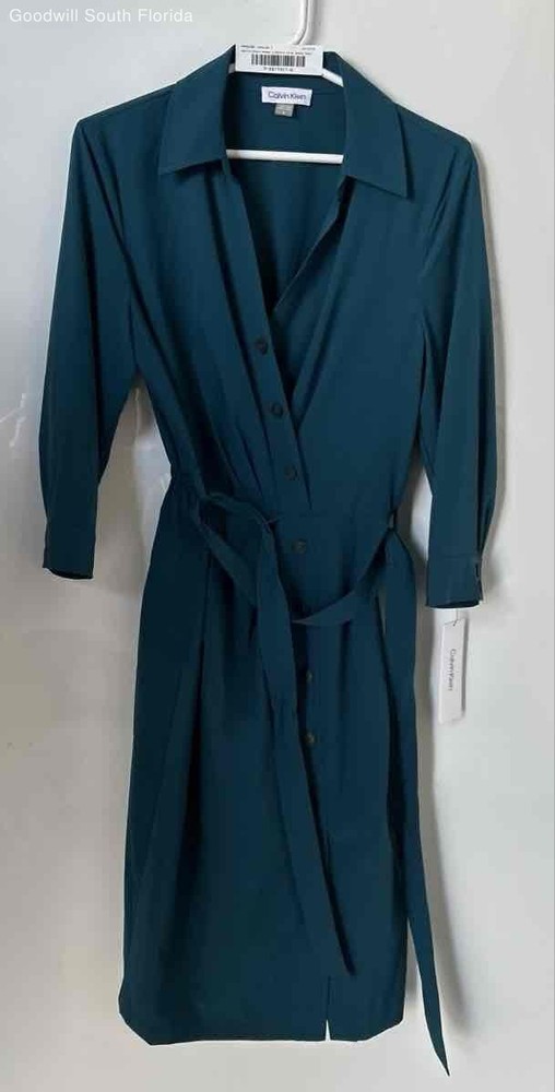 Calvin Klein Womens Petrol Blue Belt Shirt Dress Size 8 With Tag
