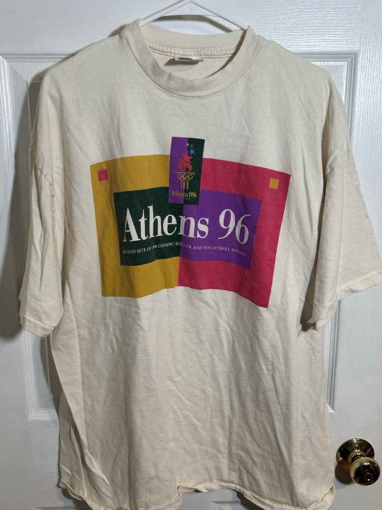 Vintage 1996 Athens Olympics Colorful Tshirt 2XL Hanes Beefy T Single Stitch
