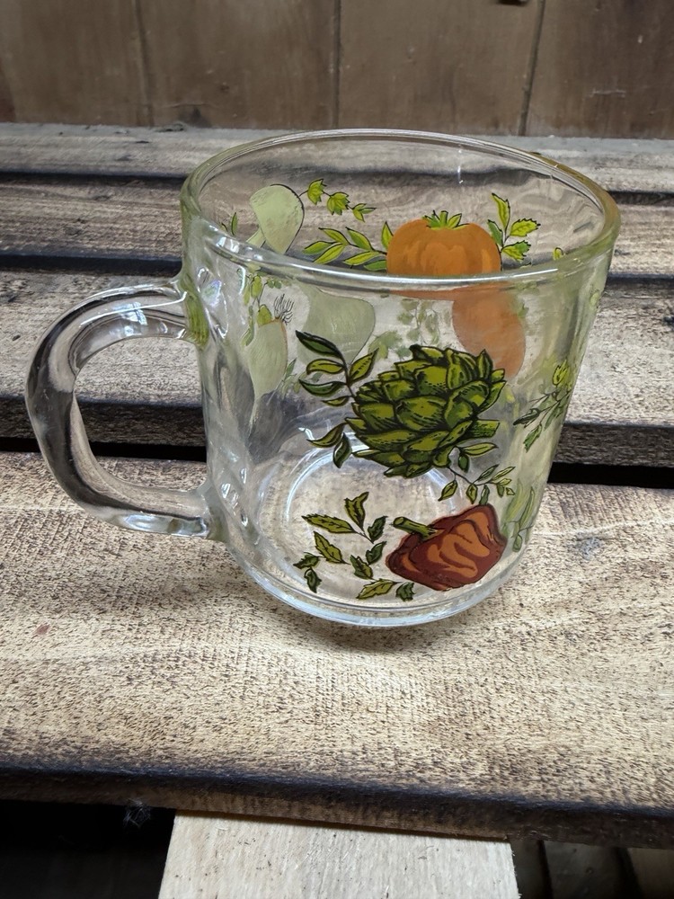 Vintage Arcoroc France Spice of Life Vegetable Garden Glass Mug Coffee Cup