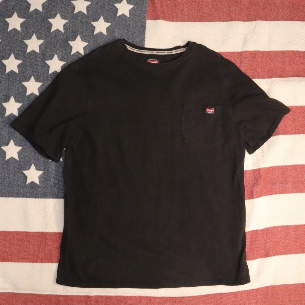 Wrangler Mens Workwear Short Sleeve Pen&Phone Pocket Heavy Duty Black T Shirt XL