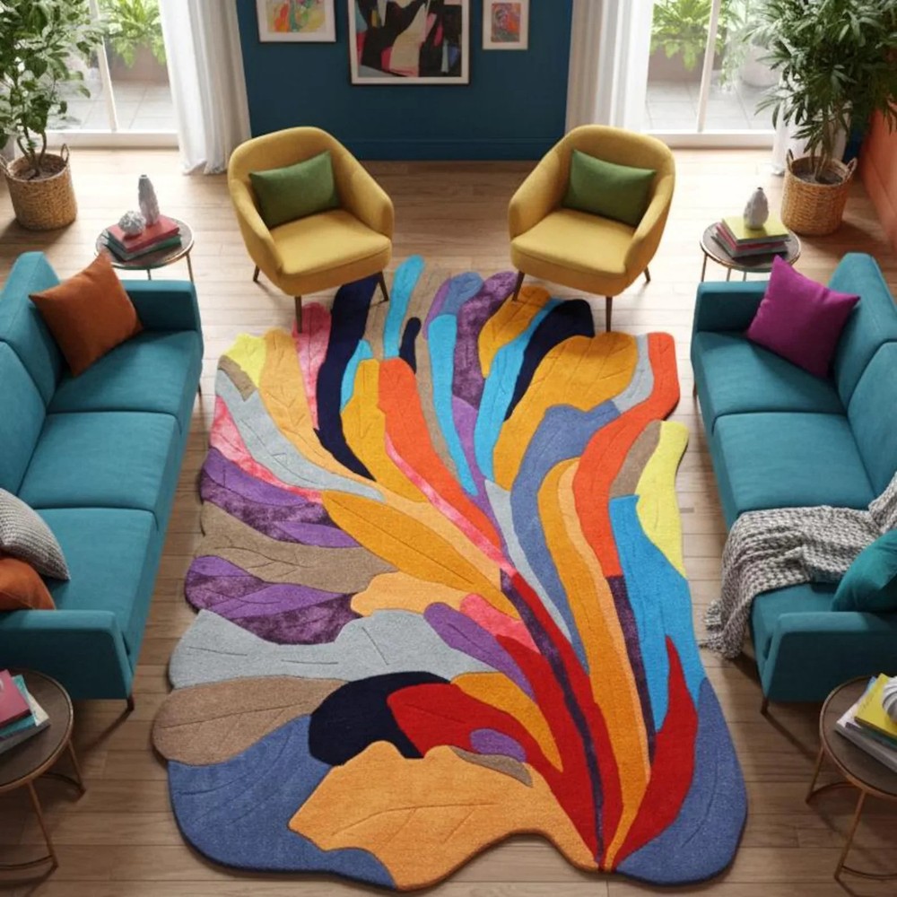 Multicolor Area Rug, Modern Handmade Tufted Wool Carpet for Living Room m