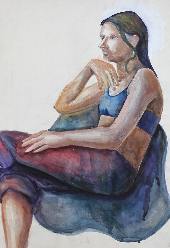 2009 Original Watercolor Woman Portrait Artwork Painting