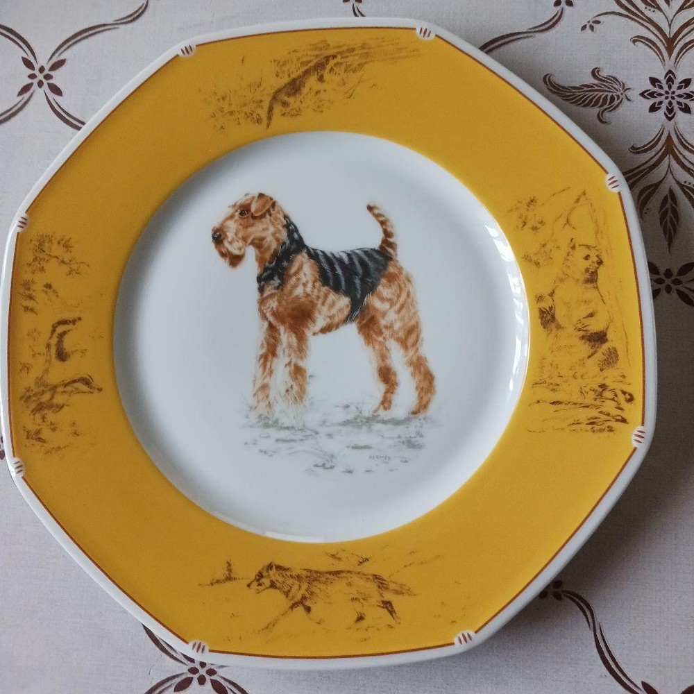 Hermès Airedale Terrier Octagonal Plate 25cm Shas Collection Rare Unused