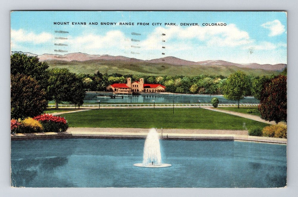 Denver CO-Colorado, City Park, Mt Evans, Snowy Range, c1946 Vintage Postcard