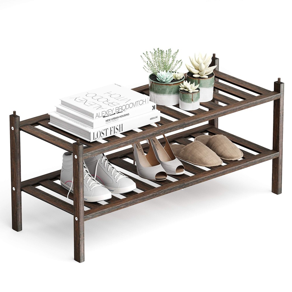 Dranixly 2-Tier Bamboo Shoe Rack Stackable Entryway Storage Organizer