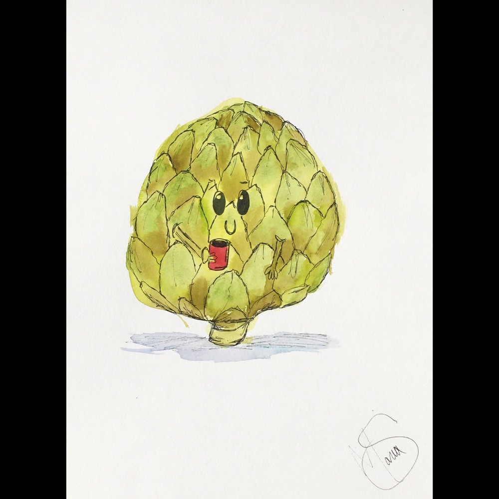 Maria Scalf Artichoke Food Coffee Kitchen Watercolor 9x12 ORIGINAL PAINTING