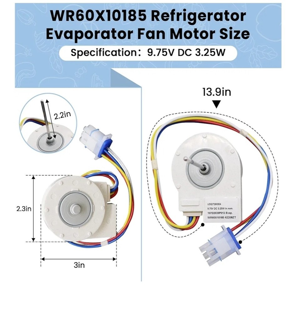 Wr60X10185 Evaporator Fan Motor Fits Ge General Electric Hotpoint Refrigerator