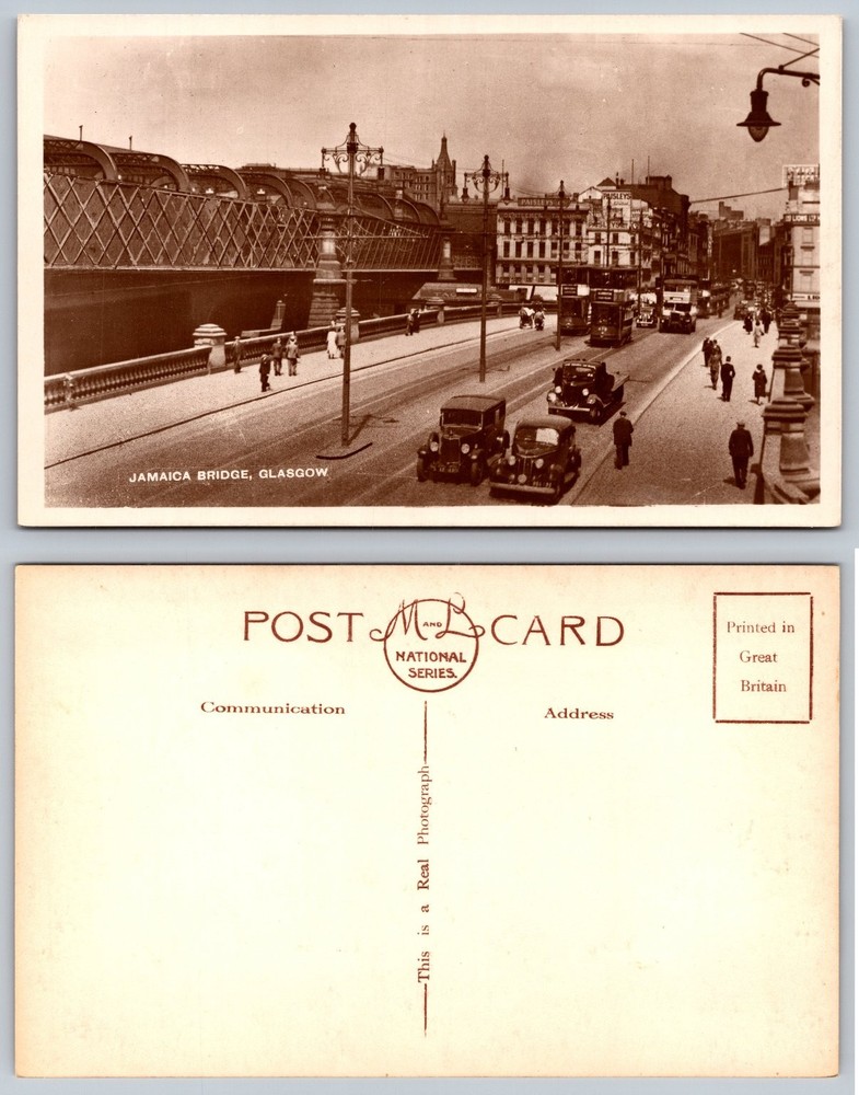 Vintage Real Photo Postcard Jamaica Bridge Glasgow Scotland 1930s Street Scene