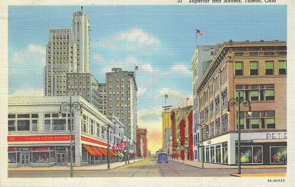 c1930-40s Toledo Ohio OH ~ Superior and Adams ~ UNP Linen Postcard
