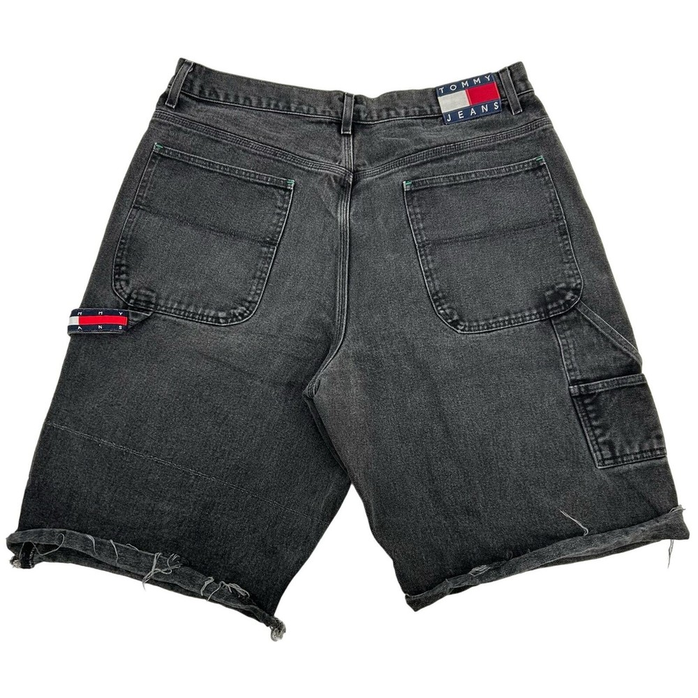 Vintage 90s men's black Tommy Hilfiger baggy cargo carpenter denim jean shorts