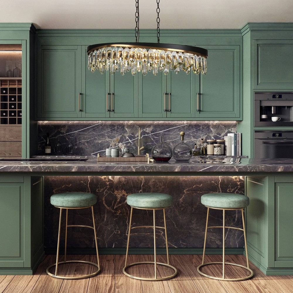 Modern Crystal 6-Light Chandelier Black Gold Kitchen Island