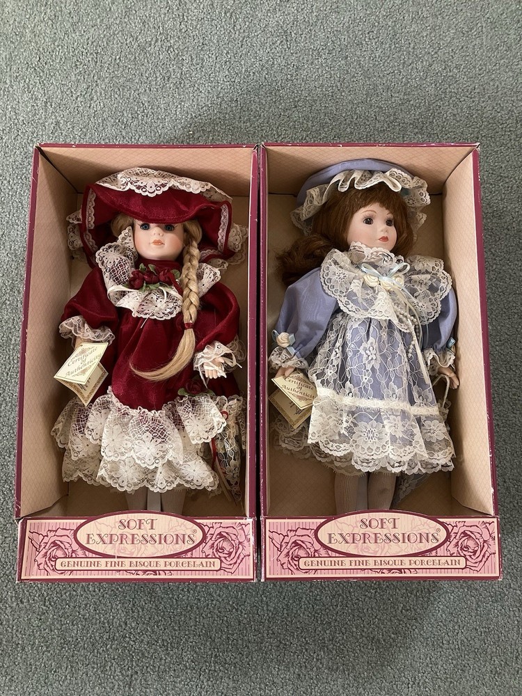 Two (2) Soft Expressions Genuine Fine Bisque Porcelain Dolls