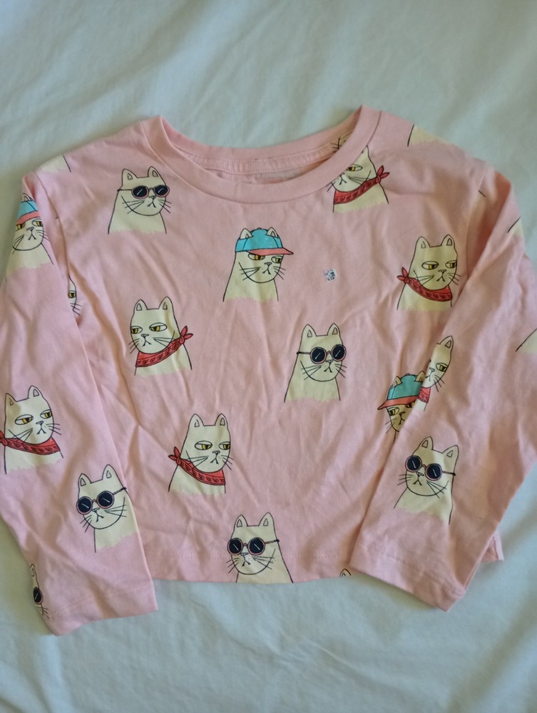 Amazon Girls Pink Cat Print Long Sleeve T-Shirt Crew Neck Size 3T