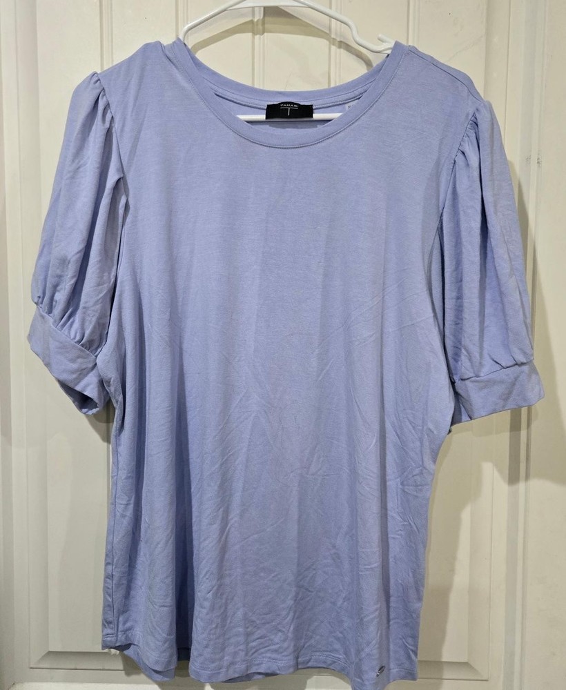 Tahari Women's Lavender  Balloon Sleeve Blouse Round Neck Stretch Size XL