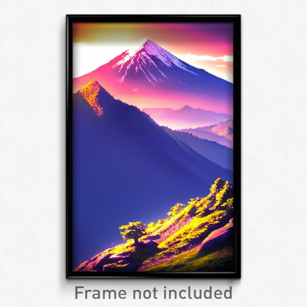 Pixel Art Poster - Majestic Mountain (8 Bit Psychedelic Trippy Video Game Print)