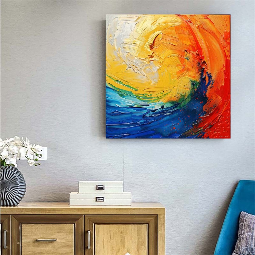 Blue Large Hand-painted abstract oil Painting on canvas Home Wall Decor 31in