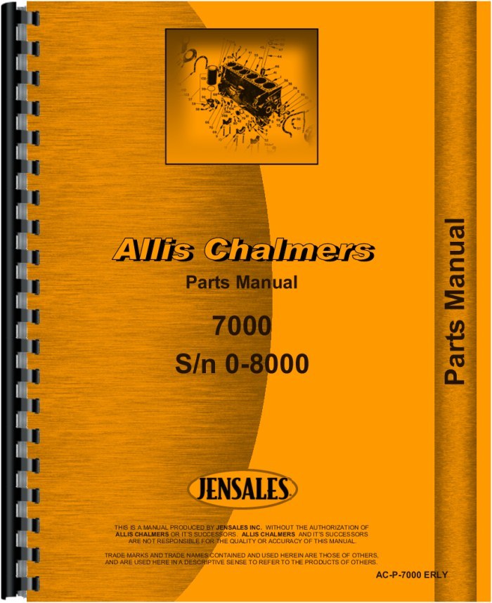Allis Chalmers 7000 Tractor Parts Manual SN 0-8000 AC-P-7000 ERLY  