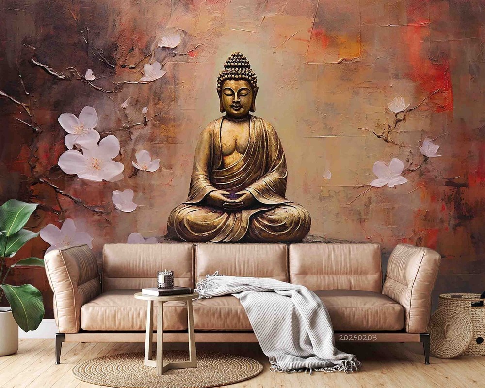 3D Buddha Statue Flowers Oil Painting Wall Murals Wallpaper Murals Wall Sticker