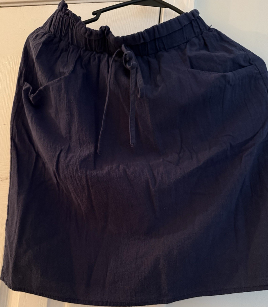 SHEIN Women's Navy Blue Cotton A-Line Short Skirt Elastic Waist Drawstring S