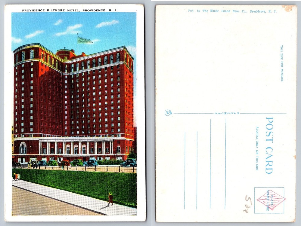 Providence Biltmore Hotel RI Vintage Linen Postcard 1930s Cars