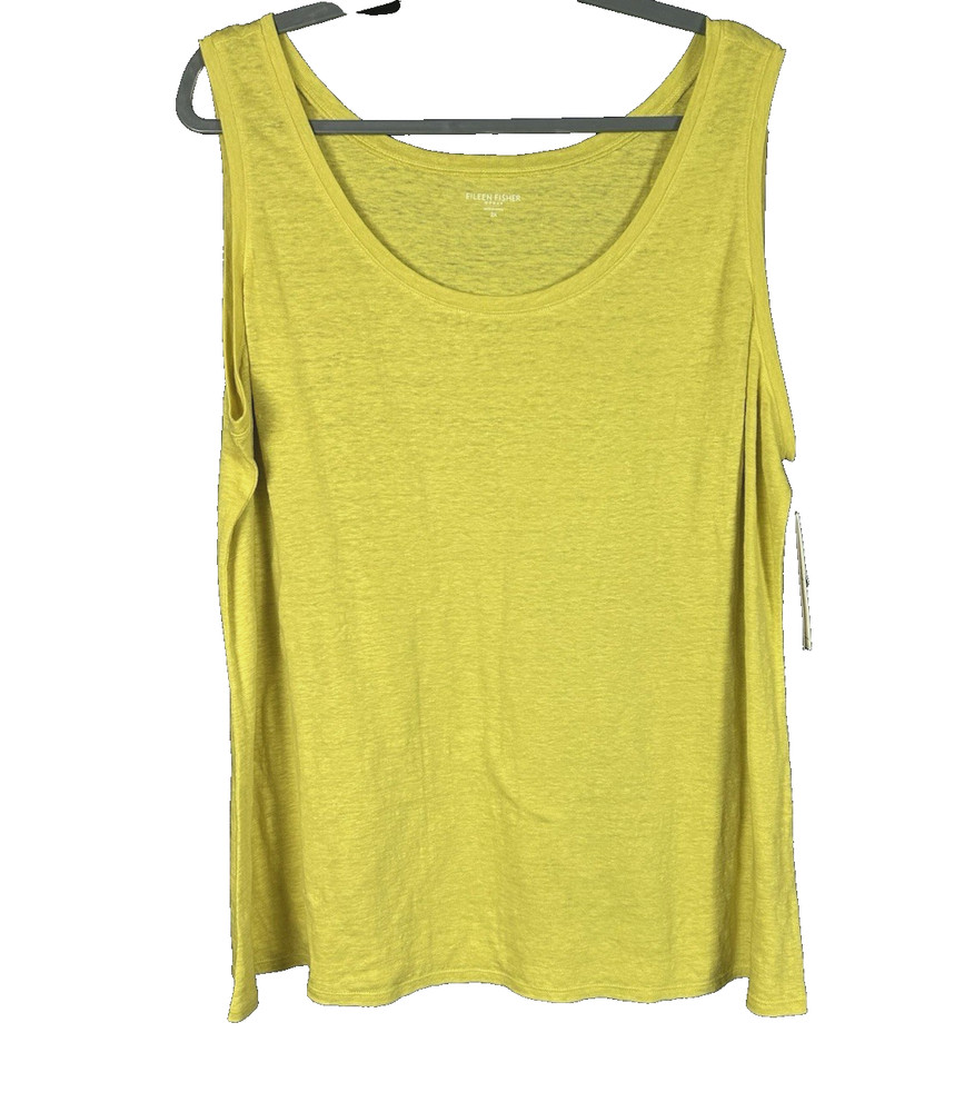 EILEEN FISHER U Neck Top Plus size 2X  Linen Jersey Citron Sleeveless Simple NEW