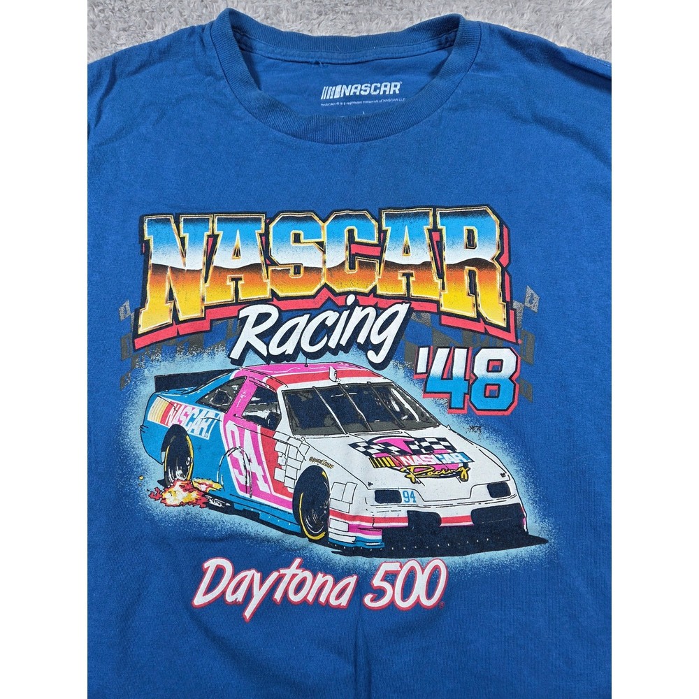 NASCAR Racing Daytona 500 Graphic T-Shirt Blue Mens Size Large Short Sleeve Tee