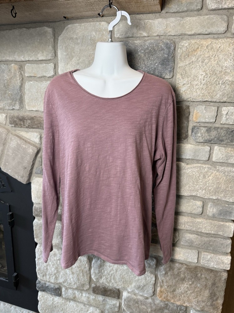 LL Bean Purple Size Large Women's Cotton Long Sleeve Boat Neck Tee Top