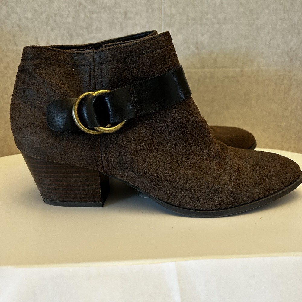 Franco Sarto Suede Boots with Buckle Detail And Heel Dark Brown 8.5