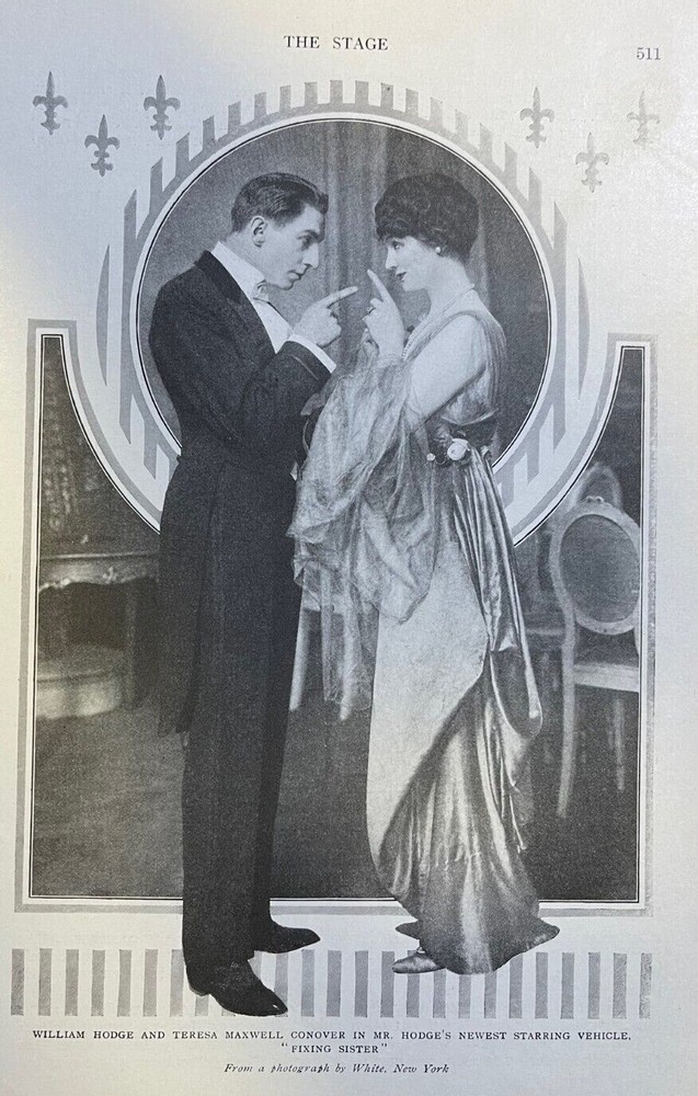 1916 Vintage Magazine Illustration Actors William Hodge & Teresa Maxwell Conover